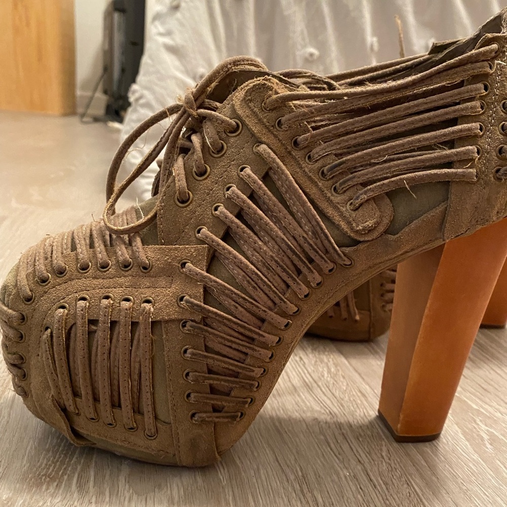 Jeffrey Campbell Laced Olive Suede Platform Heels